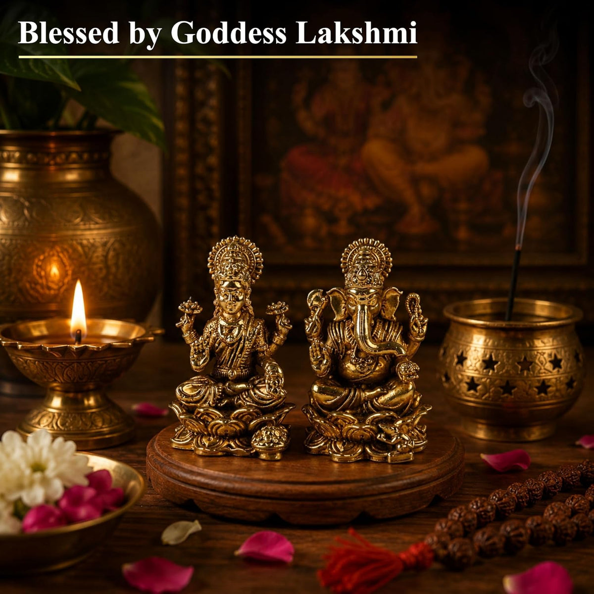 Klassic 1.5 Inch Pure Brass Ganesha & Lakshmi Idol Set | Pooja Murti Combo