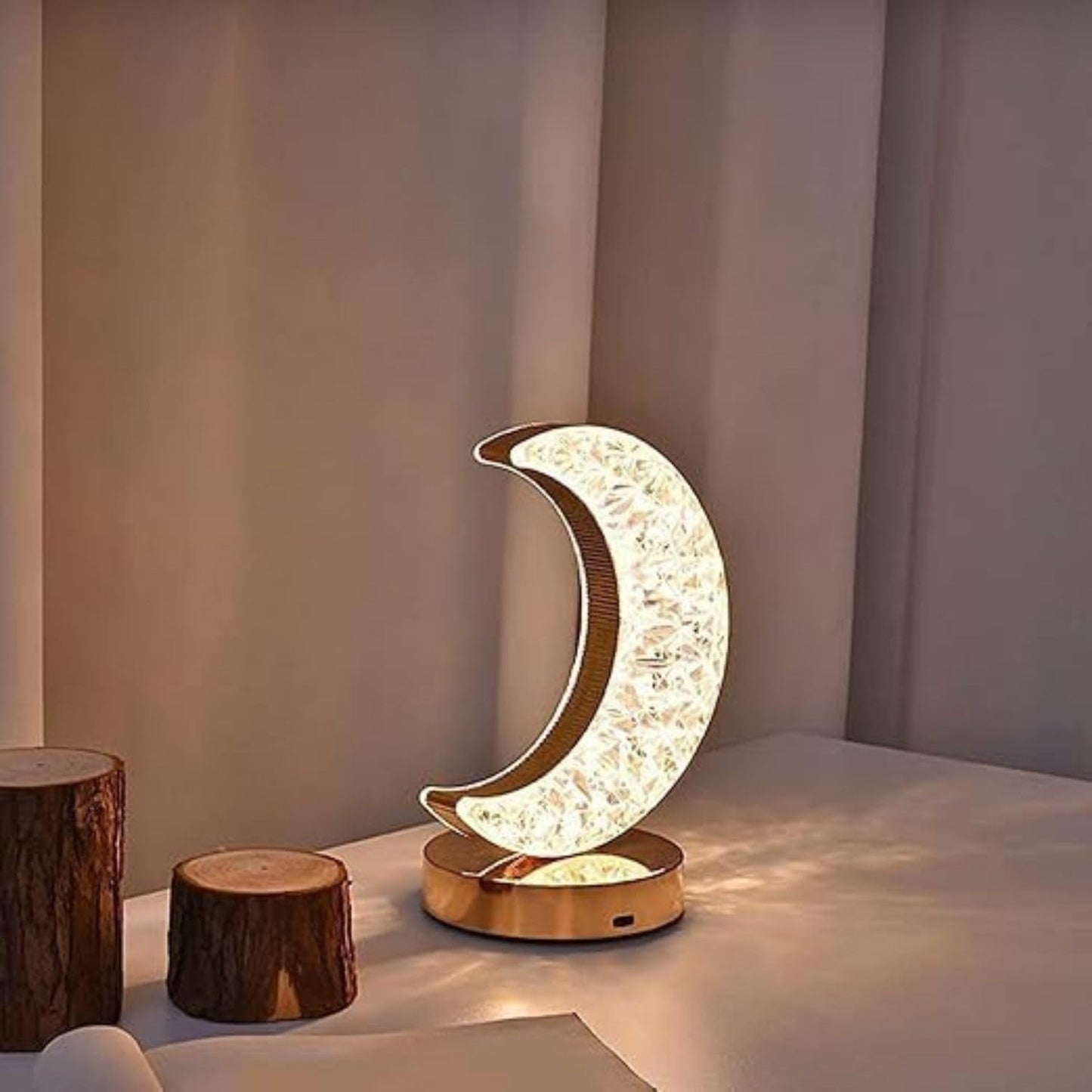 Lexton Half Moon Crystal LED Nightstand Lamp Rechargeable
