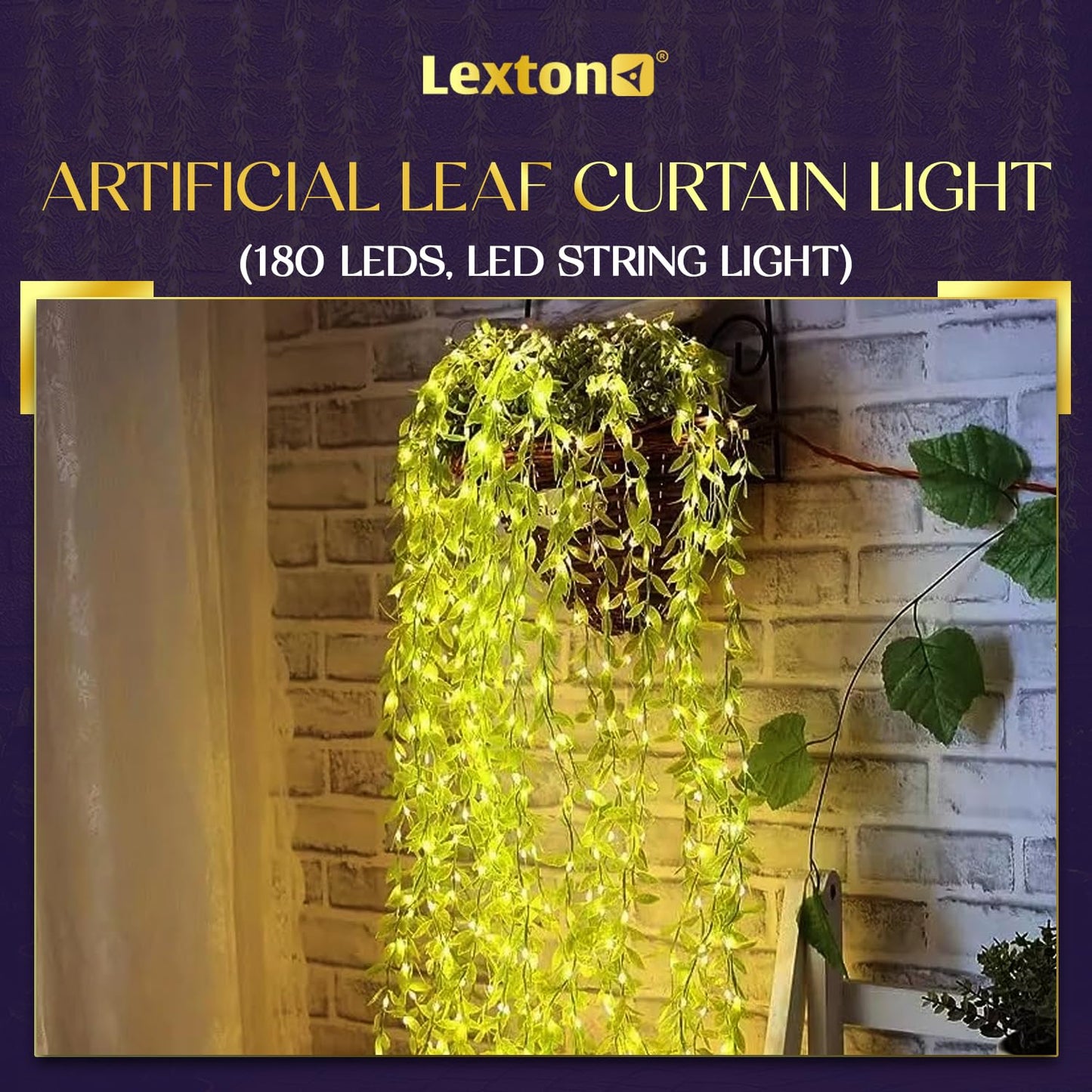Lexton LED Leaf Curtain String Lights, 10x3 Ft, 180 LEDs, Warm White Glow
