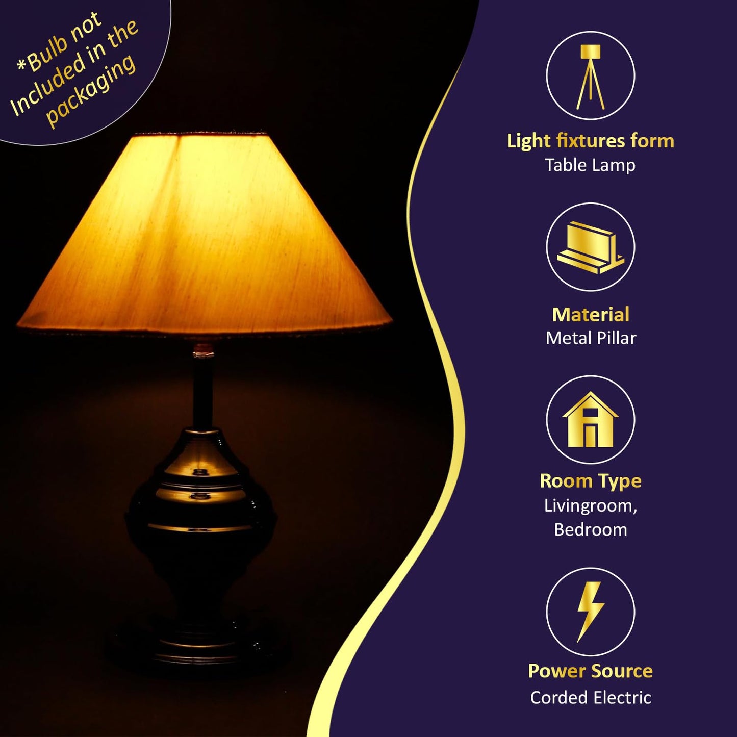Lexton Black Metal Base Table Lamp with beige fabric shade, perfect for bedroom, living room, or study room décor.