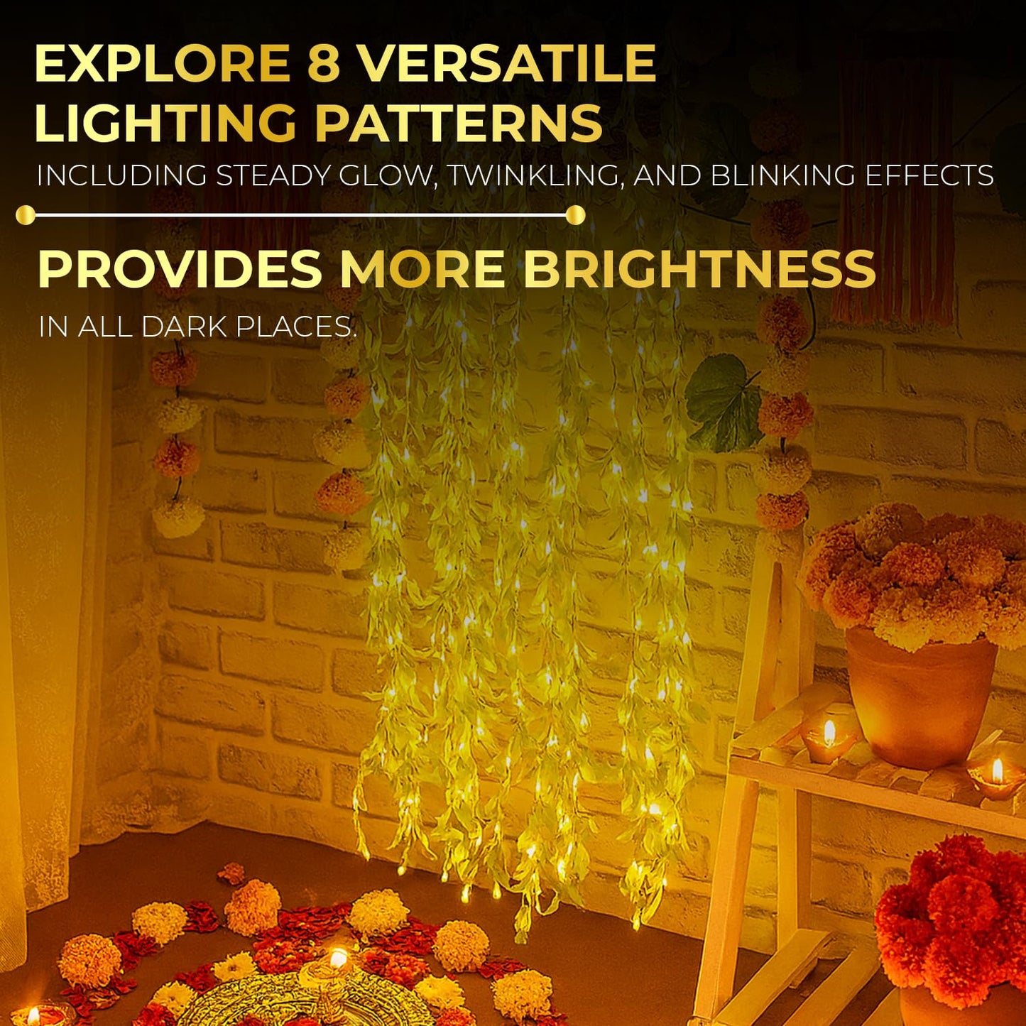Lexton LED Leaf Curtain String Lights, 10x3 Ft, 180 LEDs, Warm White Glow