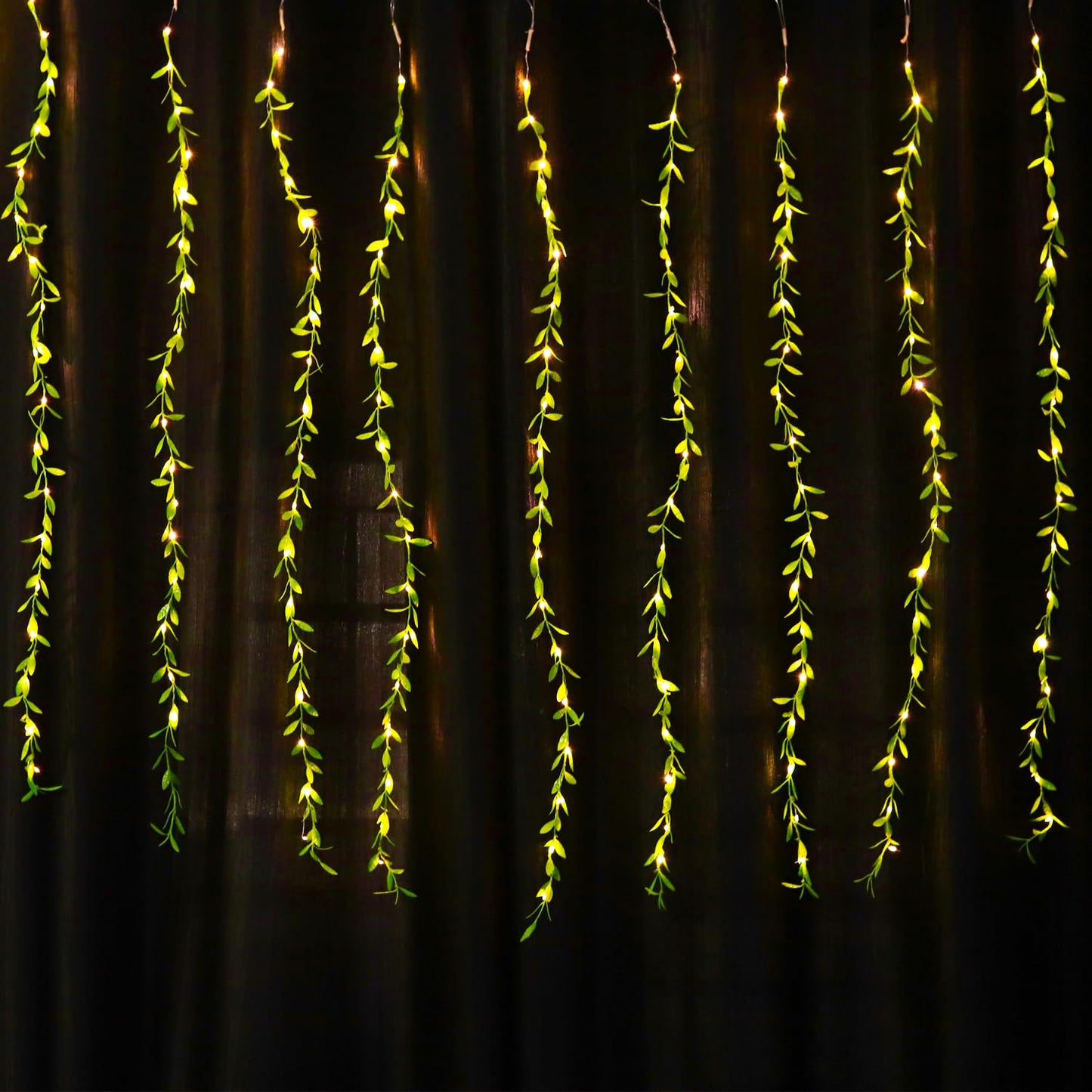 Lexton LED Leaf Curtain String Lights, 10x3 Ft, 180 LEDs, Warm White Glow