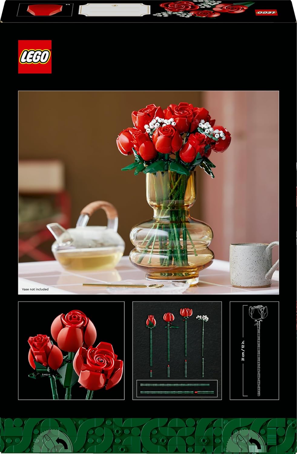 LEGO Rose Bouquet Flower Building Set for Adults, Decorative Gift, 822 Pcs (Box Condition Damaged, Product Fine)