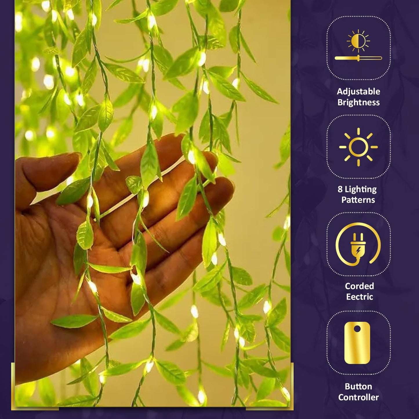 Lexton LED Leaf Curtain String Lights, 10x3 Ft, 180 LEDs, Warm White Glow