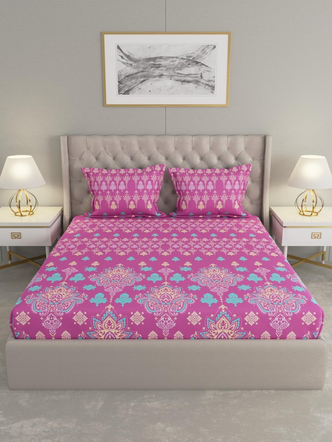 Raymond Home Cotton Rich King Bedsheet Pink | 120 TC with 2 Pillow Covers | Model 012817-BF03