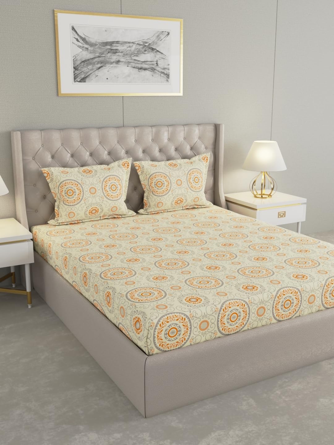 Raymond Home Cozzy Cotton Double Bedsheet with Pillow Covers – Yellow (013235-BF01)