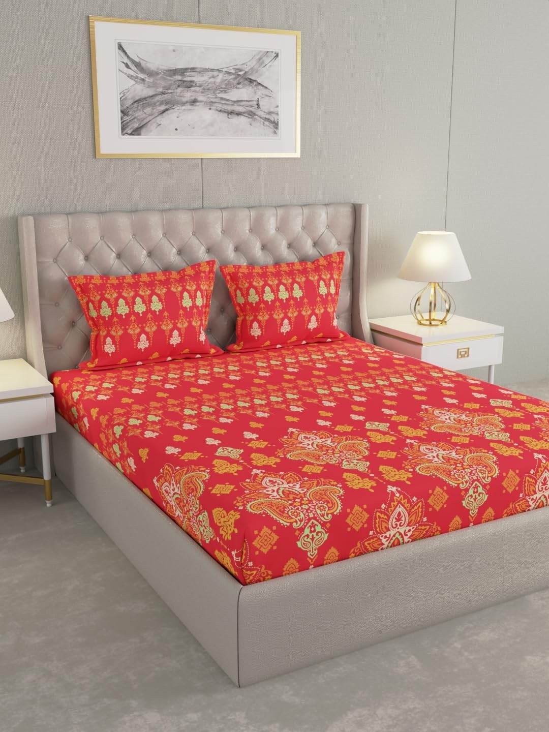 Raymond Home Avenue Cotton Rich King Size Bedsheet with Pillow Covers – Red