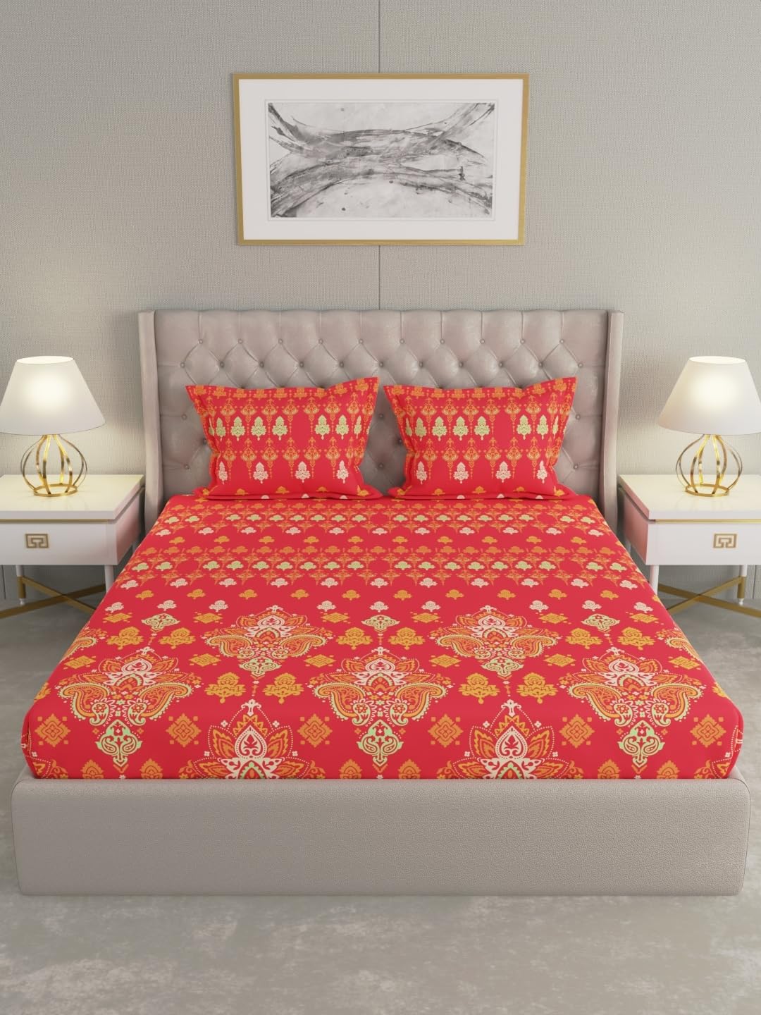Raymond Home Avenue Cotton Rich King Size Bedsheet with Pillow Covers – Red