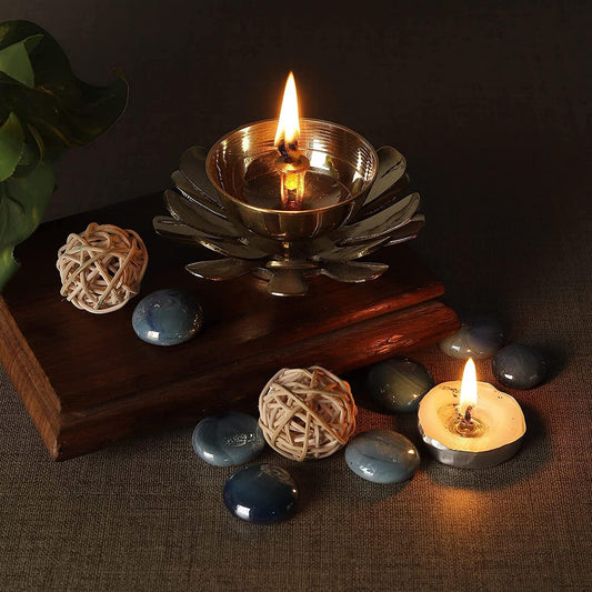 Klassic Two-Layer Lotus Petal Akhand Diya – Medium, Golden - iCraft by Eagle