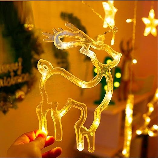 Lexton Curtain LED String Lights with Stars, Bells & Deer