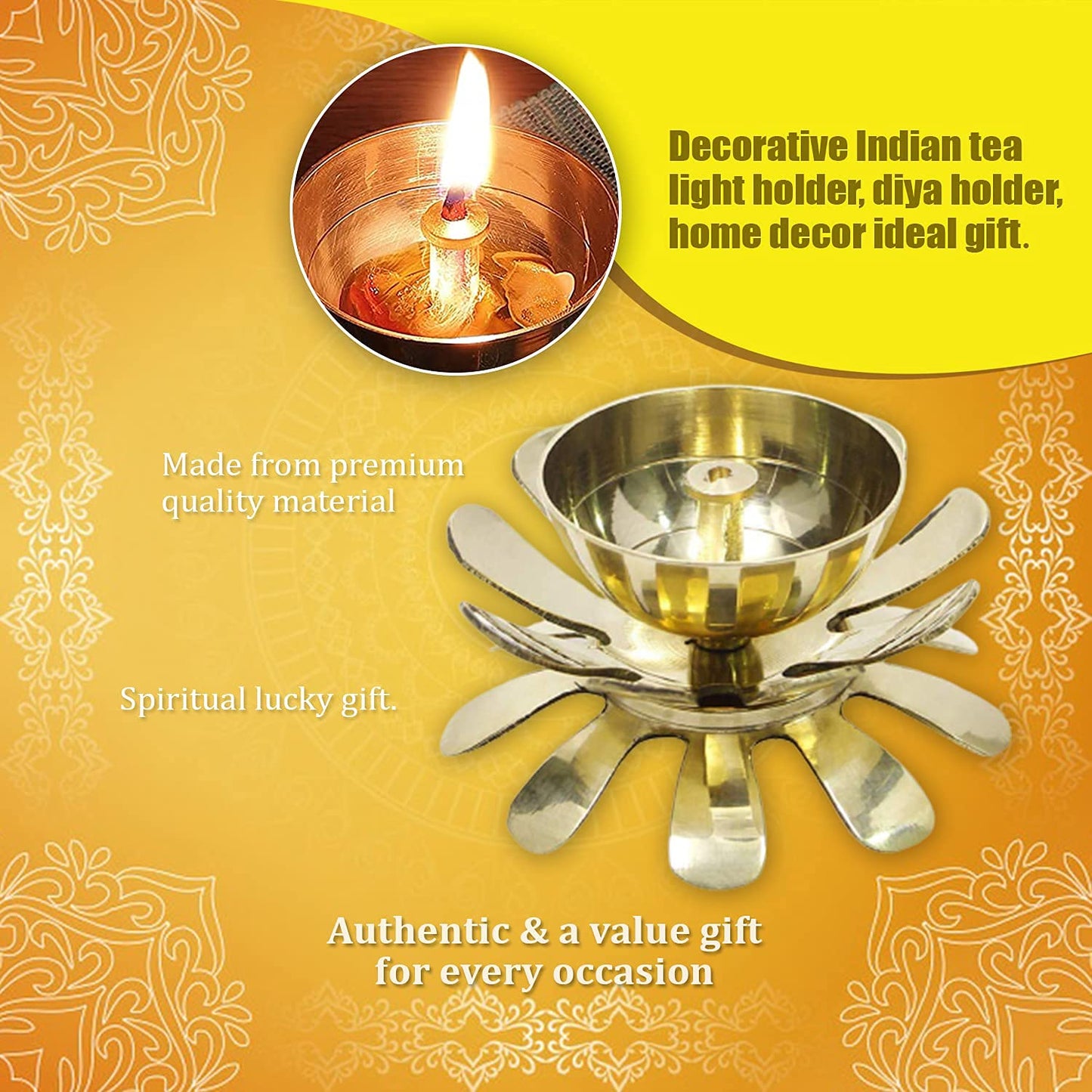 Klassic Two-Layer Lotus Petal Akhand Diya – Medium, Golden