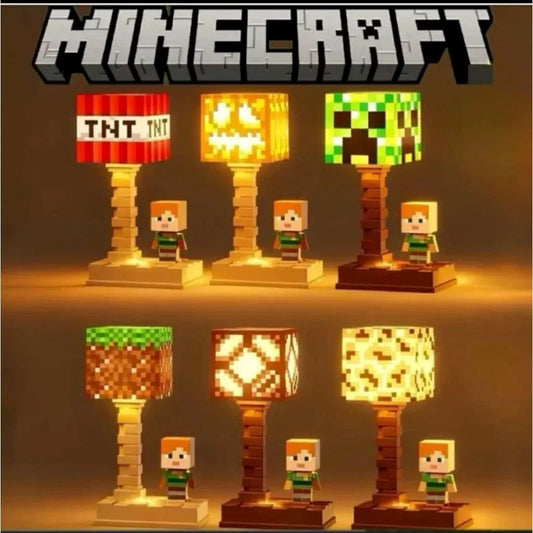 Lexton 7-Inch Minecraft Cartoon LED Table Lamp Assorted | Rechargeable Kids Night & Study Light Assorted