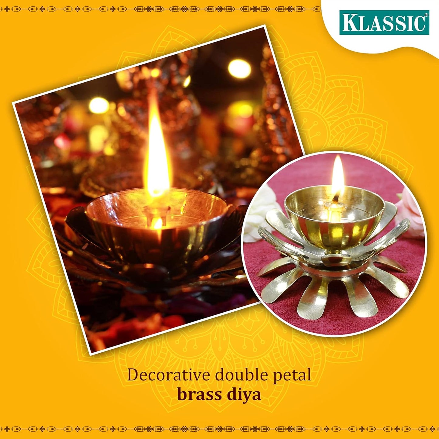 Klassic Two-Layer Lotus Petal Akhand Diya – Medium, Golden iCraft by Eagle