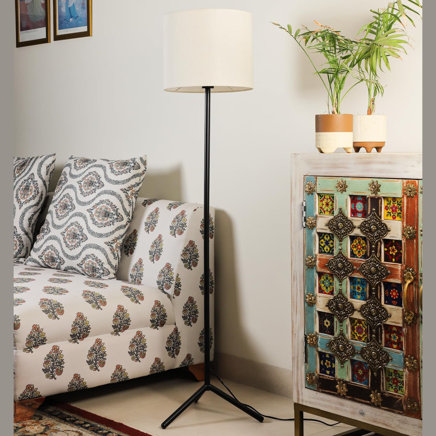 Lexton Black Tripod Floor Lamp with White Fabric Shade, DIY Eco Style iCraft by Eagle