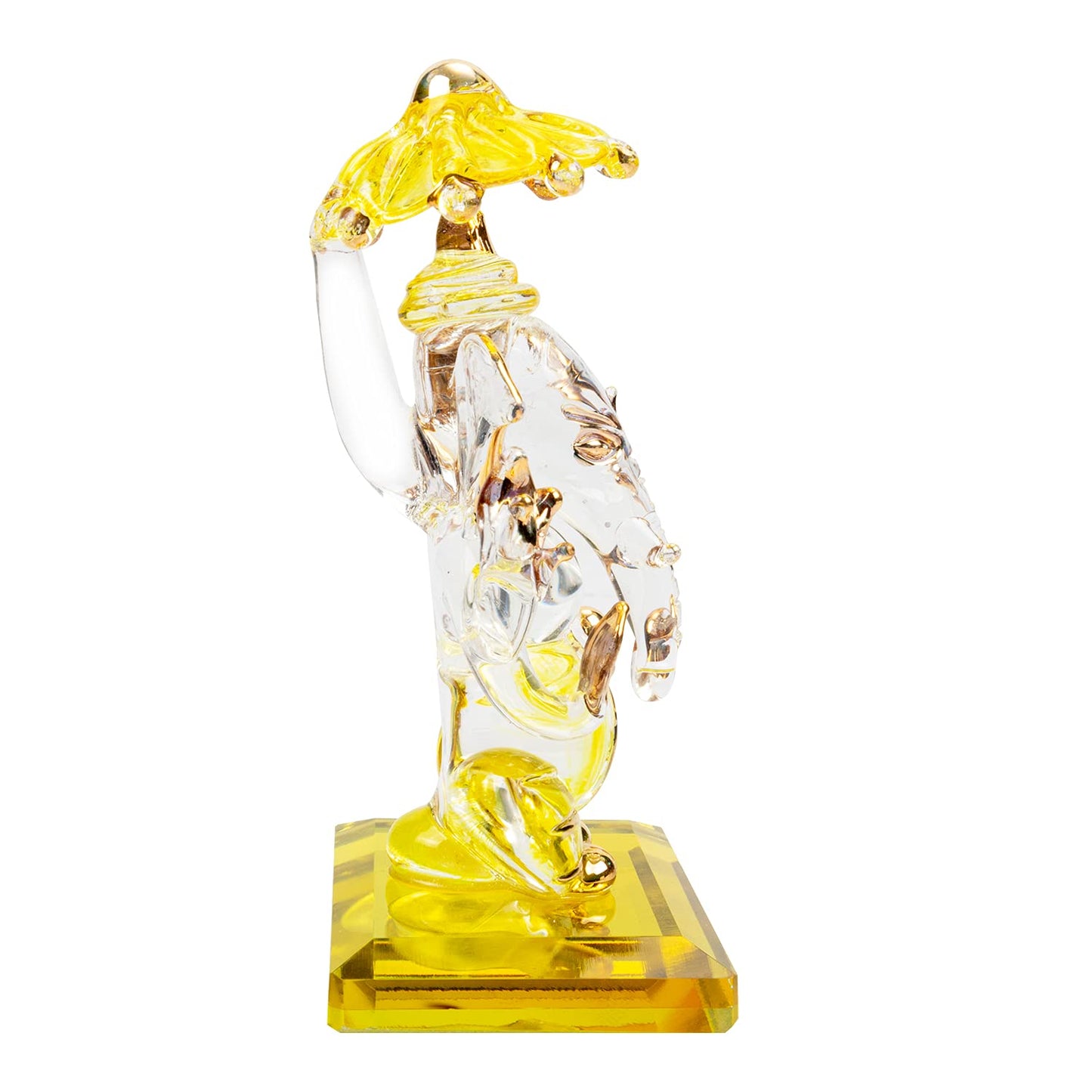 iCraft God Ganesh Sitting with Chakra Statue (Murti) Idol Showpiece Handmade of Crystal Glass by for Worship, Decoration, Car Dashboard, Gift (Yellow), Small