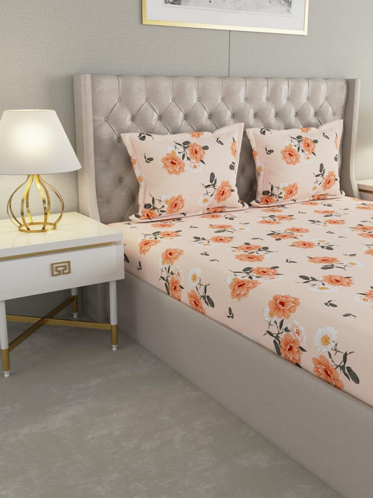 Raymond Home Royal King Cotton Double Bedsheet with 2 Pillow Covers – Orange (012203-BF01)