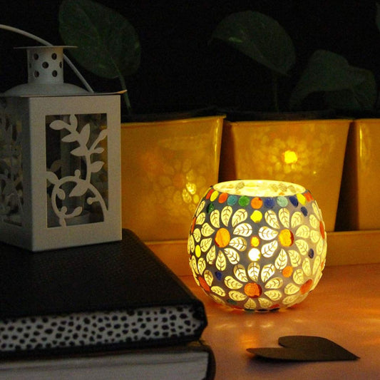Lexton Glass Mosaic T-Light Candle Holder | Handcrafted Decorative Showpiece
