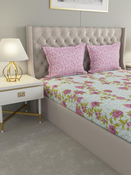 Raymond Home Mystique Double Bedsheet 110 TC, Cotton Rich Bedsheet with 2 Pillow Covers (Queen, Pink)