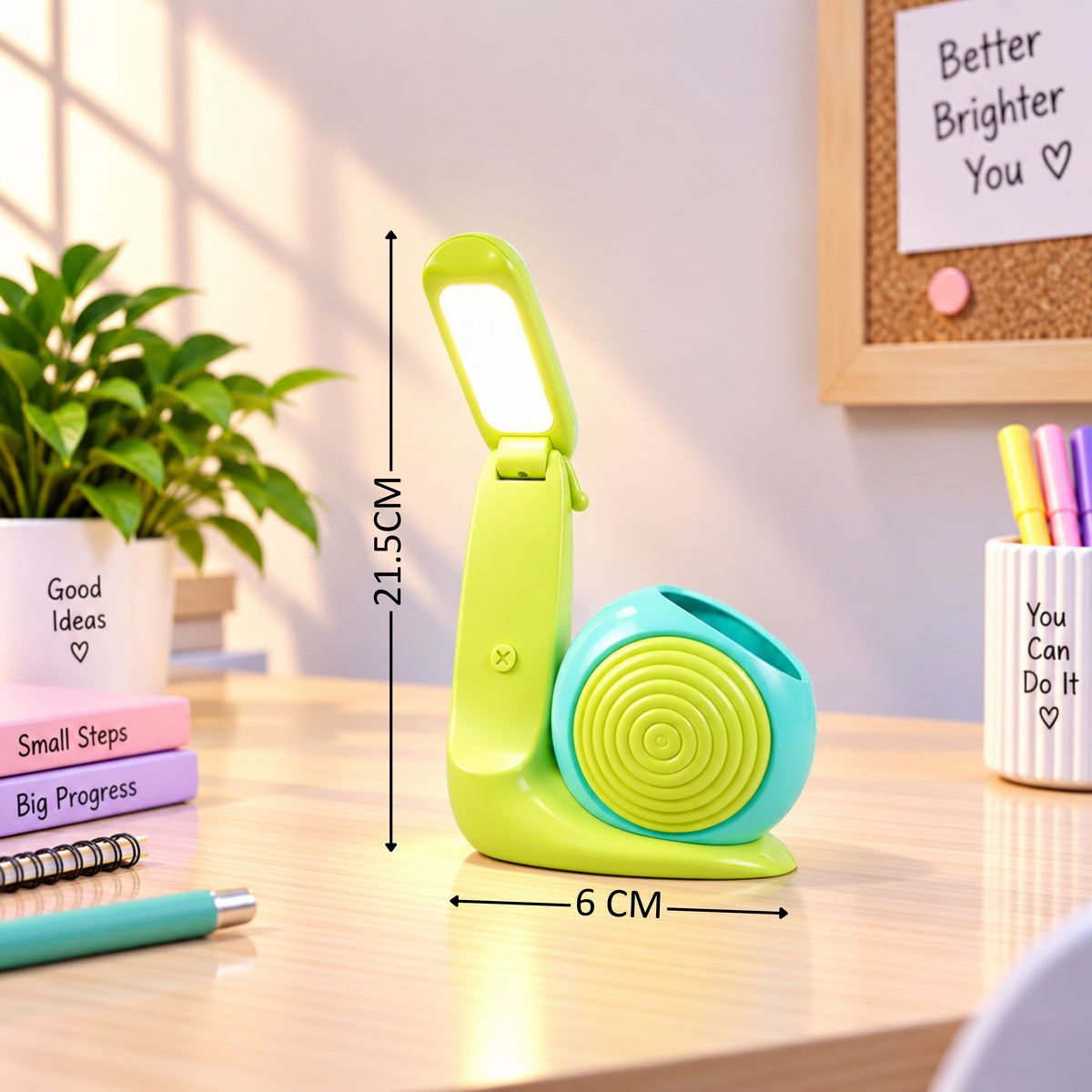 Lexton 8.5-Inch Snail Folding LED Table Lamp with Pen Holder | USB Rechargeable Kids Study Desk Lamp