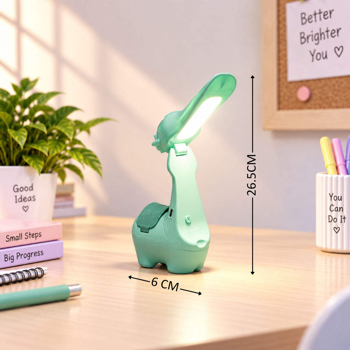 Lexton 10.5-Inch Alpaca Folding LED Table Lamp | Rechargeable Kids Study Lamp with Pen Holder