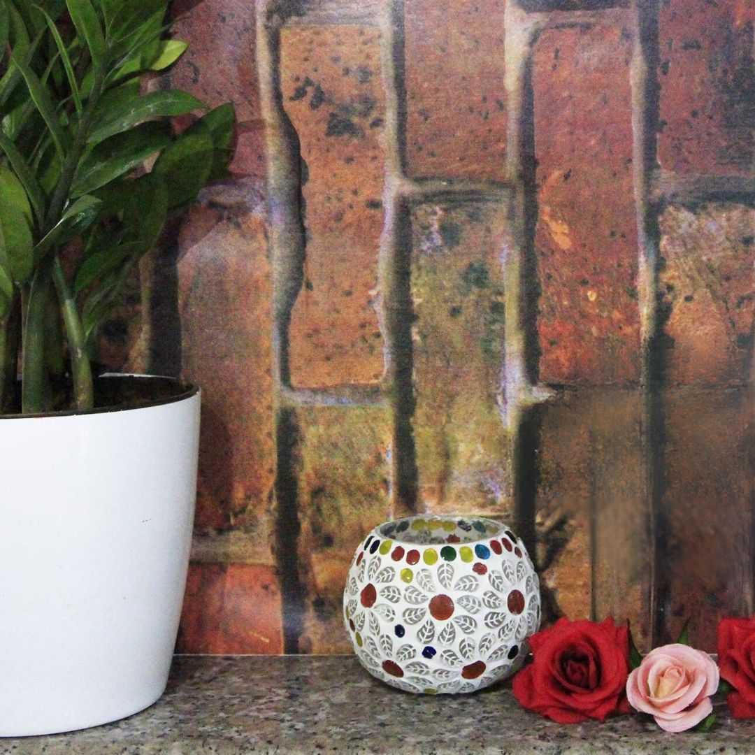 Lexton Glass Mosaic T-Light Candle Holder | Handcrafted Decorative Showpiece