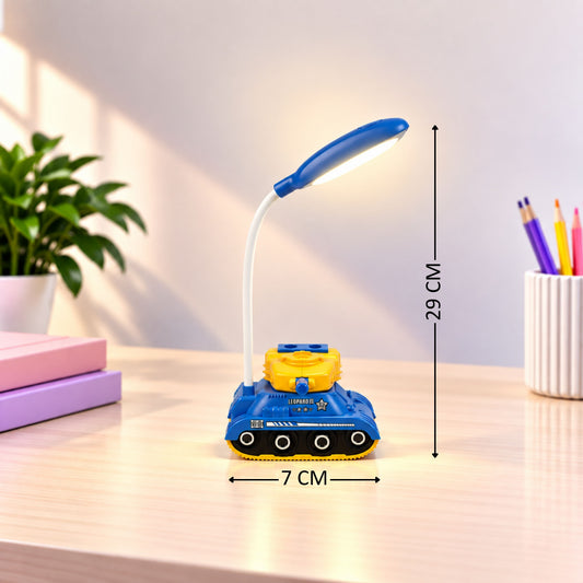 Lexton 11.5-Inch Rechargeable Tank LED Table Lamp | 360° Rotatable Desk Lamp with Pen & Phone Holder