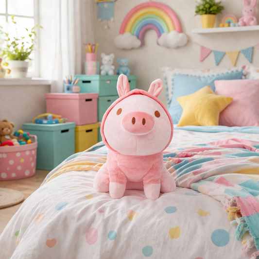 HANKLEY Pink Pig Plush Toy 12 Inch Soft Stuffed Doll with Bunny Ears for Kids & Gifting