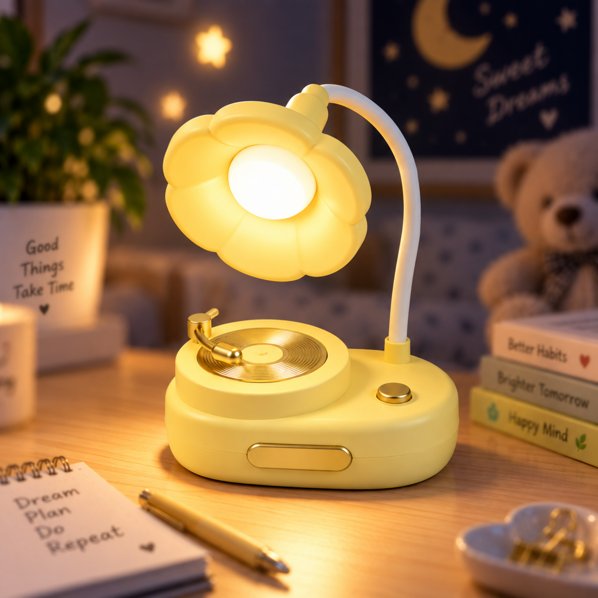 Lexton 11-Inch Phonograph LED Table Lamp | Vintage Gramophone Design & Soft Eye-Care Light