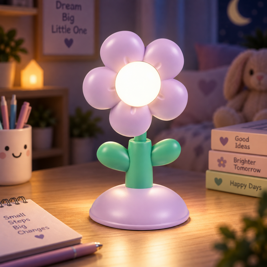 Lexton 7.5-Inch Flower LED Table Lamp | Rechargeable Kids Study & Reading Light with USB Charging
