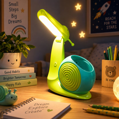 Lexton 8.5-Inch Snail Folding LED Table Lamp with Pen Holder | USB Rechargeable Kids Study Desk Lamp