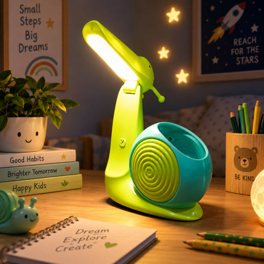 Lexton 8.5-Inch Snail Folding LED Table Lamp with Pen Holder | USB Rechargeable Kids Study Desk Lamp