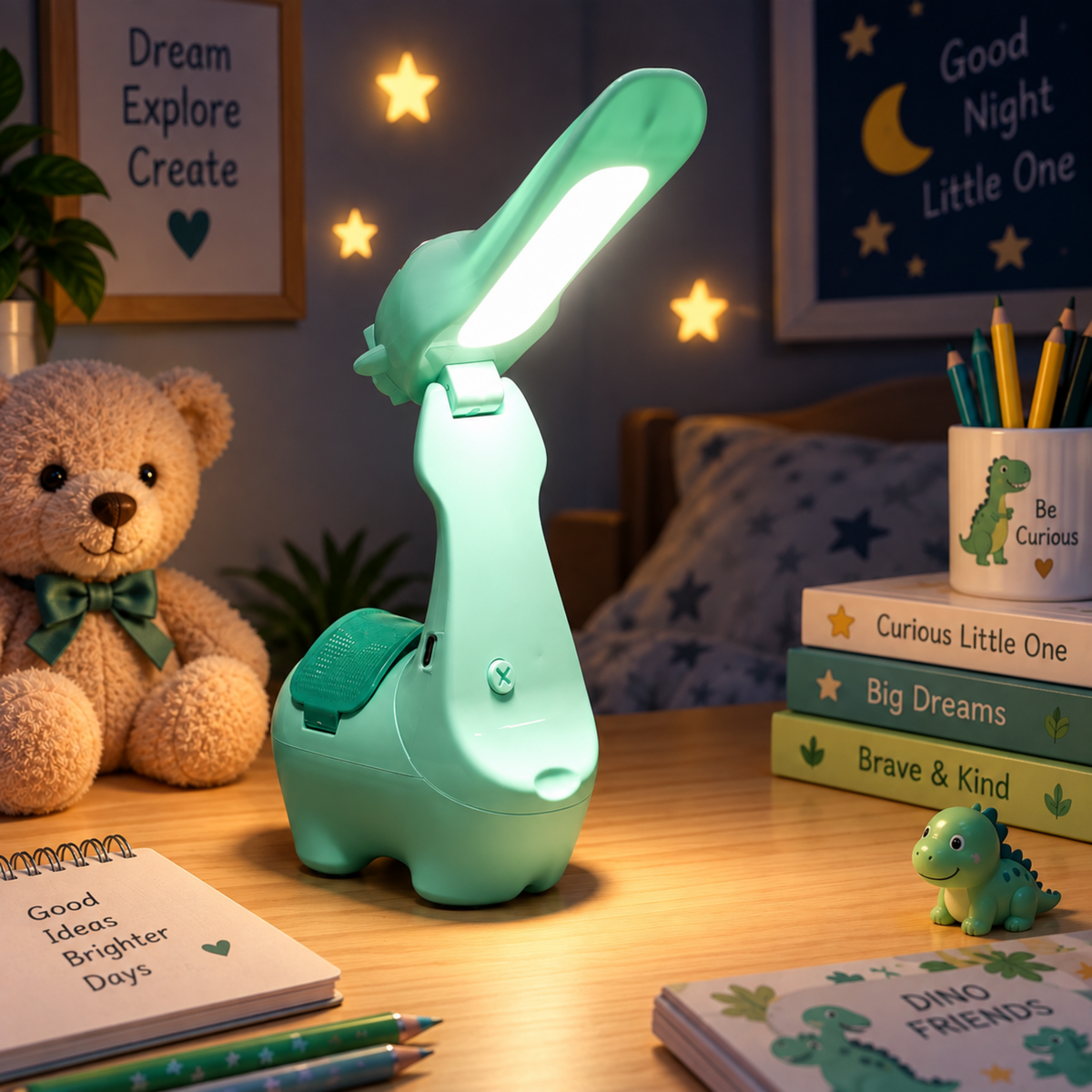 Lexton 10.5-Inch Alpaca Folding LED Table Lamp | Rechargeable Kids Study Lamp with Pen Holder