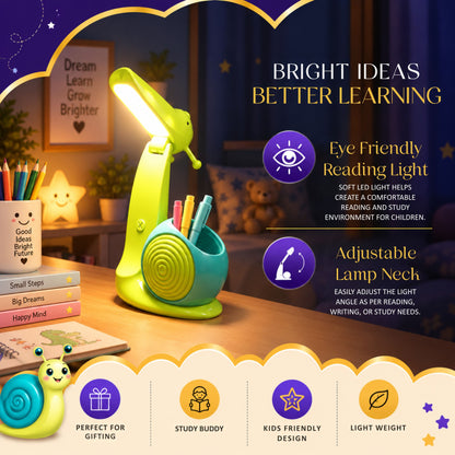 Lexton 8.5-Inch Snail Folding LED Table Lamp with Pen Holder | USB Rechargeable Kids Study Desk Lamp