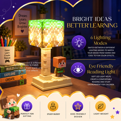 Lexton 7-Inch Minecraft Cartoon LED Table Lamp Assorted | Rechargeable Kids Night & Study Light Assorted
