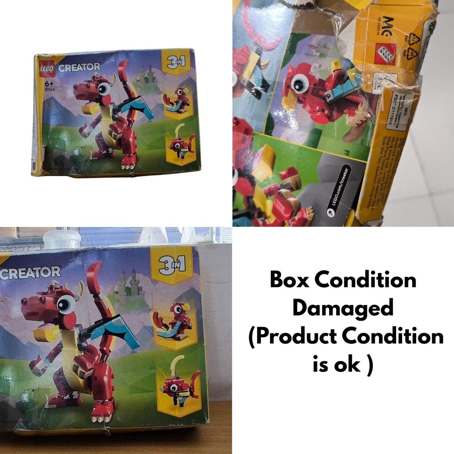 LEGO 31145 Creator 3in1 Red Dragon Toy (Box Condition Damaged, Product Fine)