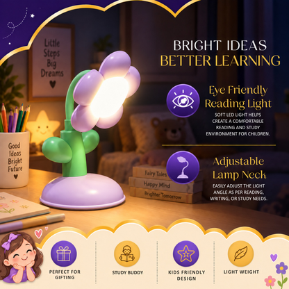 Lexton 7.5-Inch Flower LED Table Lamp | Rechargeable Kids Study & Reading Light with USB Charging