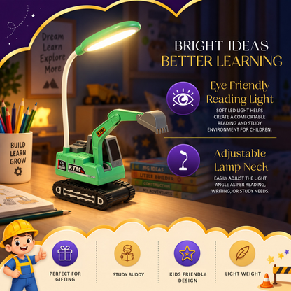 Lexton 12-Inch Excavator LED Desk Lamp | Rechargeable Kids Study Lamp with Phone Holder & Storage
