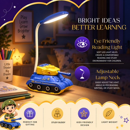 Lexton 11.5-Inch Rechargeable Tank LED Table Lamp | 360° Rotatable Desk Lamp with Pen & Phone Holder