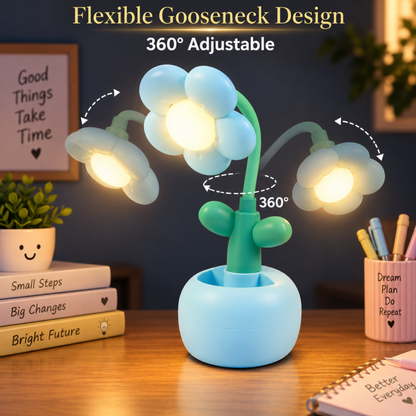 Lexton 9-Inch Flower LED Table Lamp with Pen Holder | Rechargeable Kids Study Light