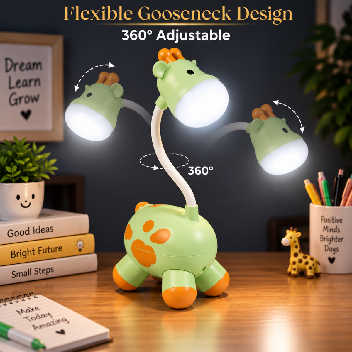 Lexton 9.5-Inch Giraffe LED Table Lamp | Rechargeable Kids Study & Reading Light