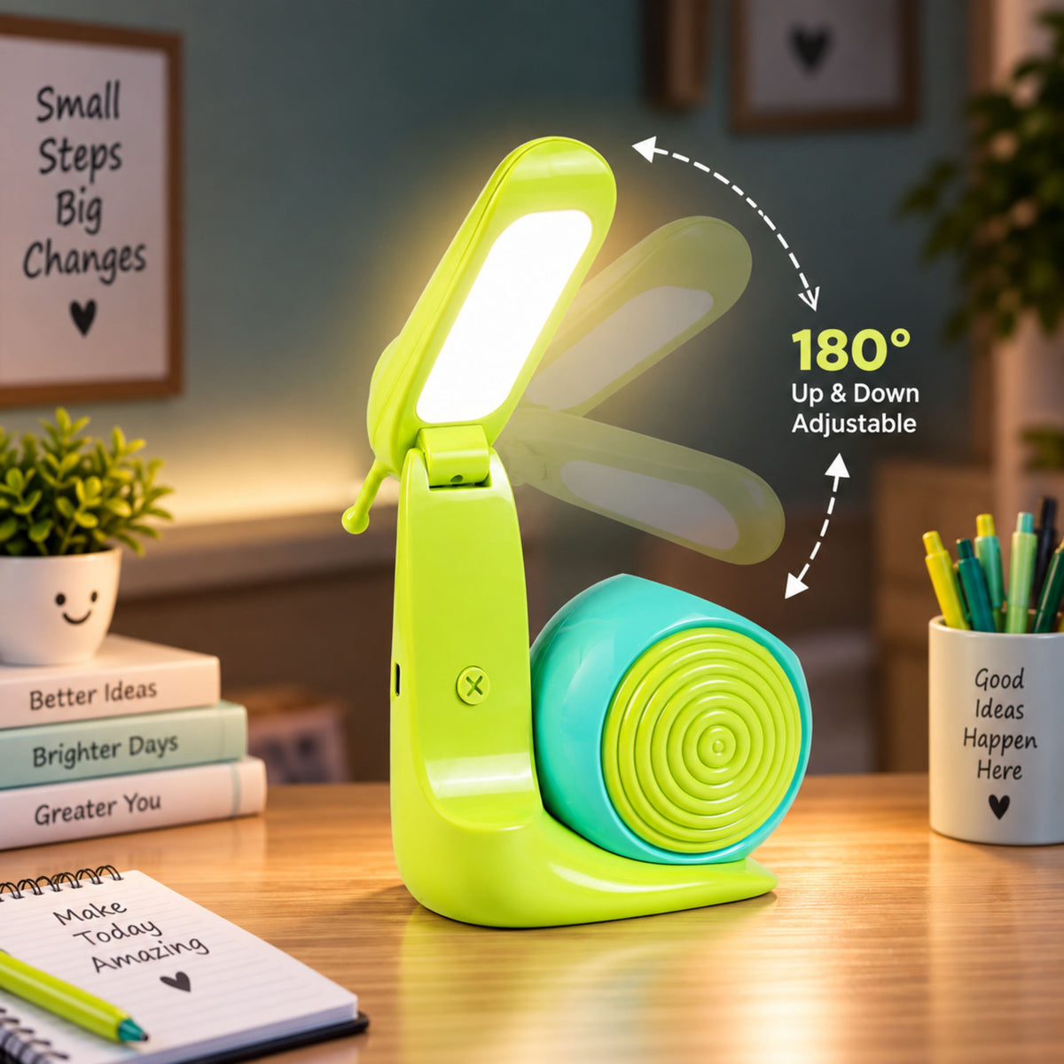 Lexton 8.5-Inch Snail Folding LED Table Lamp with Pen Holder | USB Rechargeable Kids Study Desk Lamp