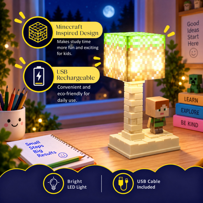 Lexton 7-Inch Minecraft Cartoon LED Table Lamp Assorted | Rechargeable Kids Night & Study Light Assorted