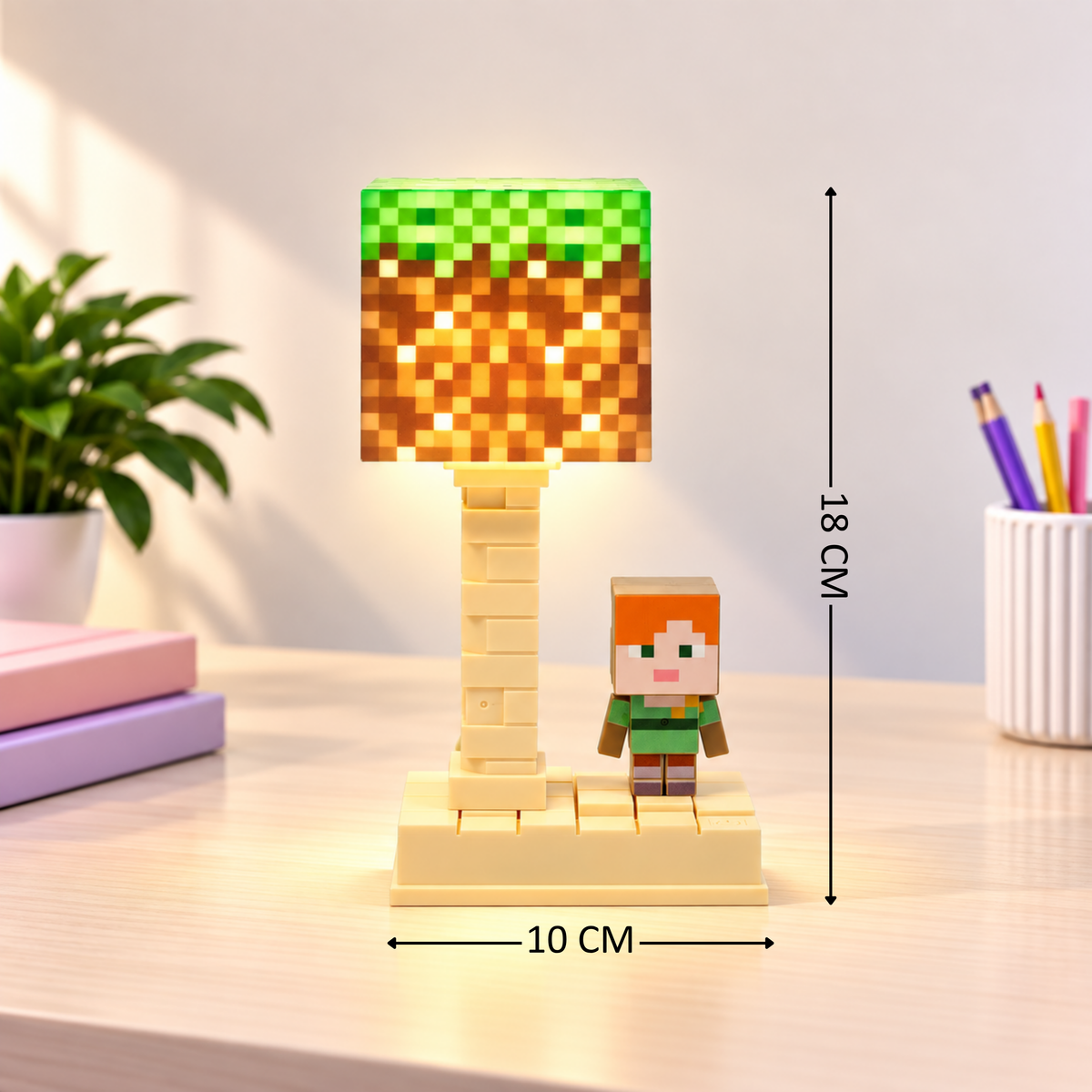 Lexton 7-Inch Minecraft Cartoon LED Table Lamp Assorted | Rechargeable Kids Night & Study Light Assorted