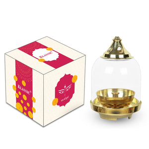 
                  
                    Klassic Prabha Akhand Diya | Curved Diya with Borosilicate Glass Shade | Diya for Pooja, Home Decoration & Gifts & Gold Lid for Jyoti Lighting in Bedroom & Mandir
                  
                