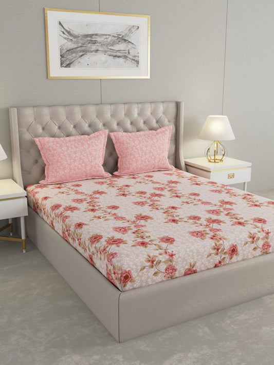 Raymond Home Mystique Cotton Rich Double Bedsheet with Pillow Covers – Peach (Queen, 110 TC)