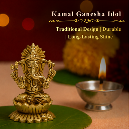 Klassic 2.7 Inch Pure Brass Kamal Ganesh Idol