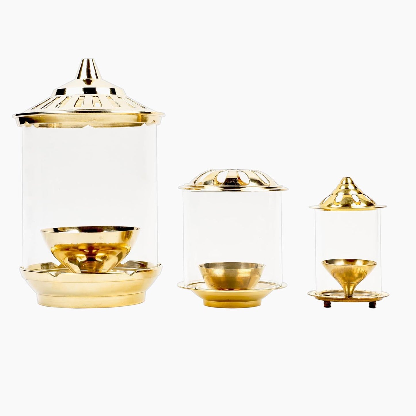 Klassic Kumbha Large Brass Akhand Diya with Glass Shade – 7 Inch