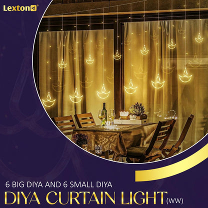 Lexton Decorative Diya Curtain Lights, 6 Big & 6 Small Diya