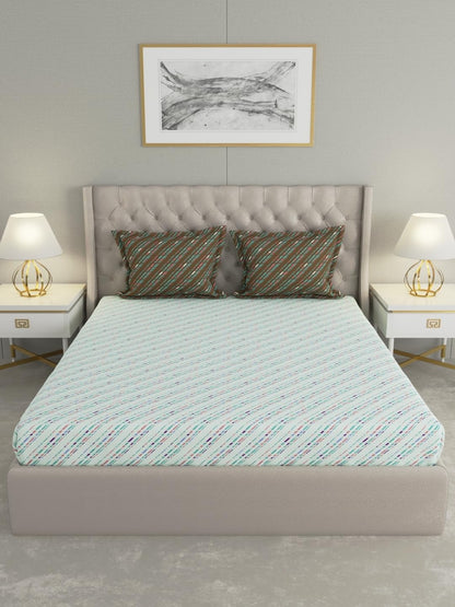 Raymond Mystique Queen Size Double Bedsheet Set – 110 TC, Green