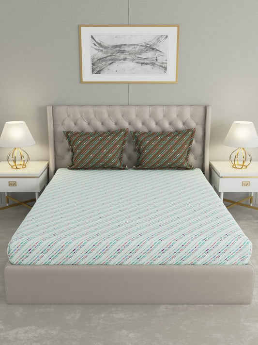 Raymond Mystique Queen Size Double Bedsheet Set – 110 TC, Green